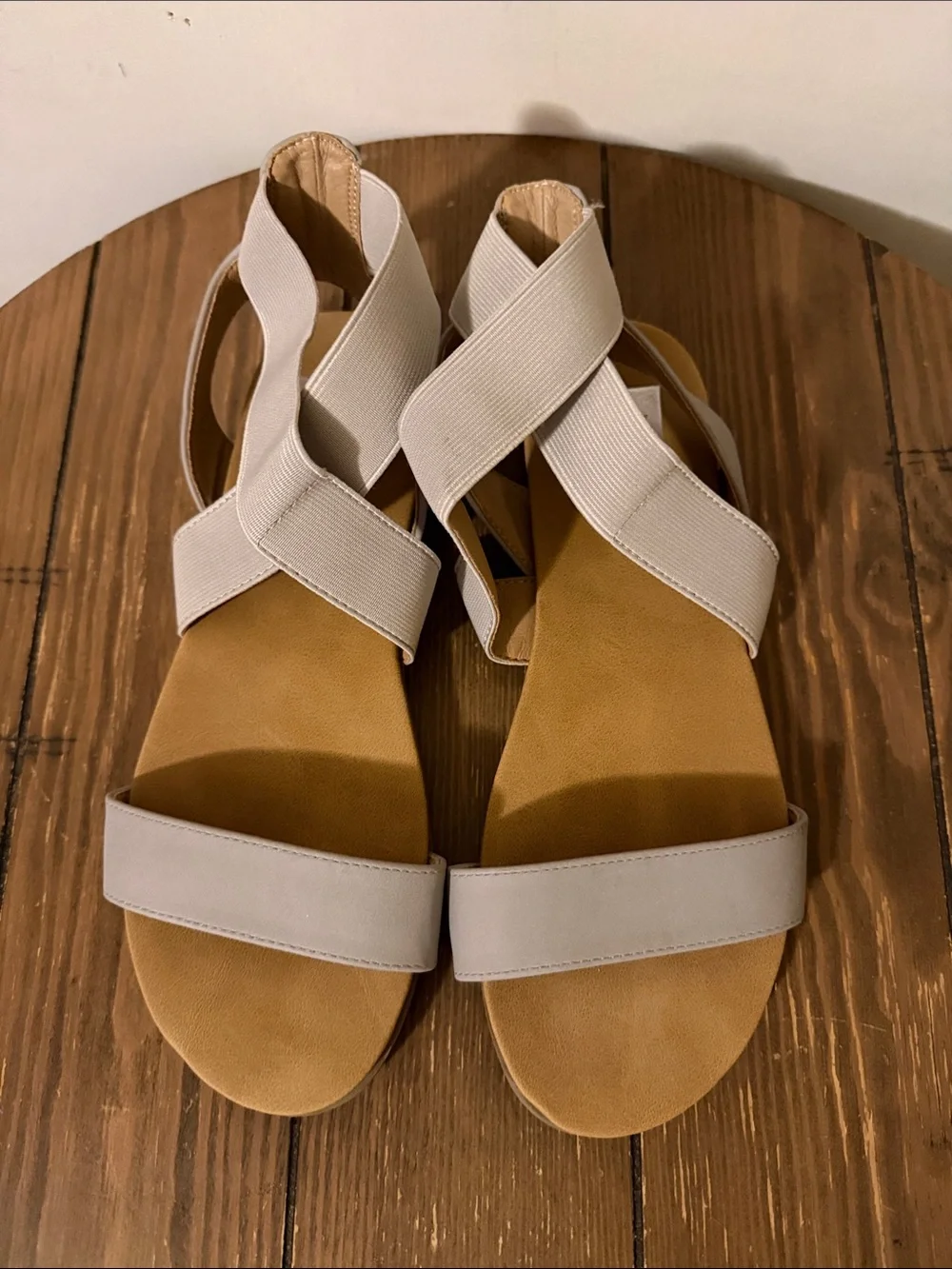 DV by Dolce Vita Taupe Crisscross Elastic Strap Sandals